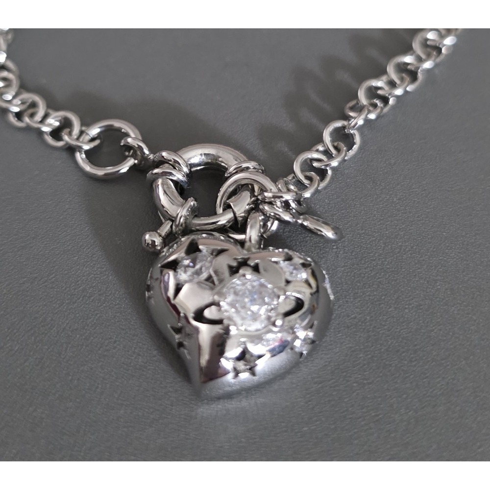 Vivienne Westwood Silver Tone Heart Crystal Star Charm Link Toggle Bracelet